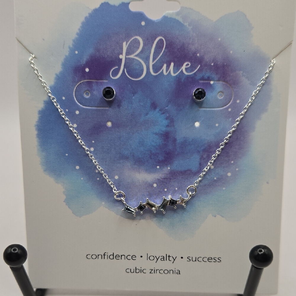 NEW Blue Silver Star Necklace and Earring Set